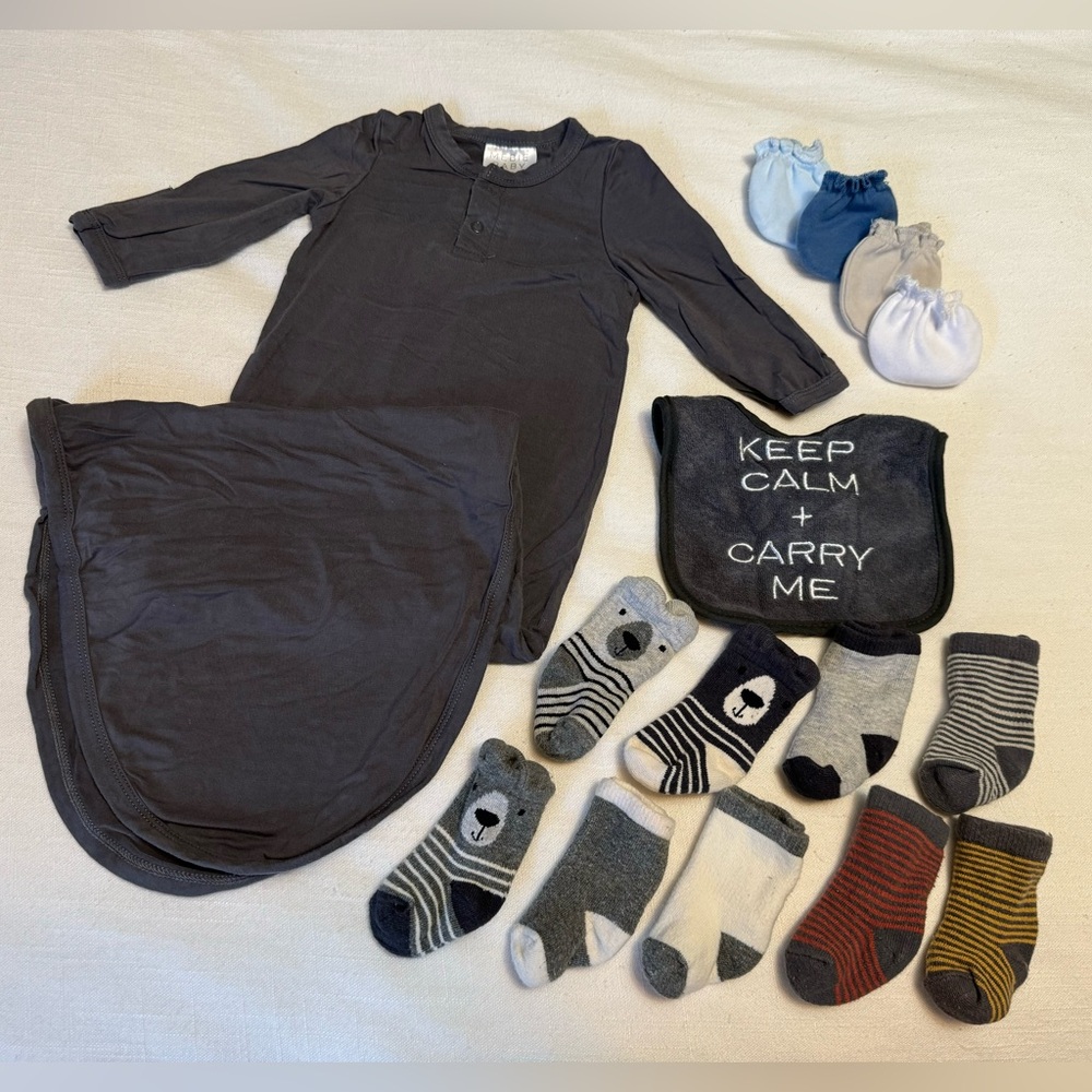 Mebie Baby | Charcoal Bamboo Knot Gown Bundle | 0-3 months